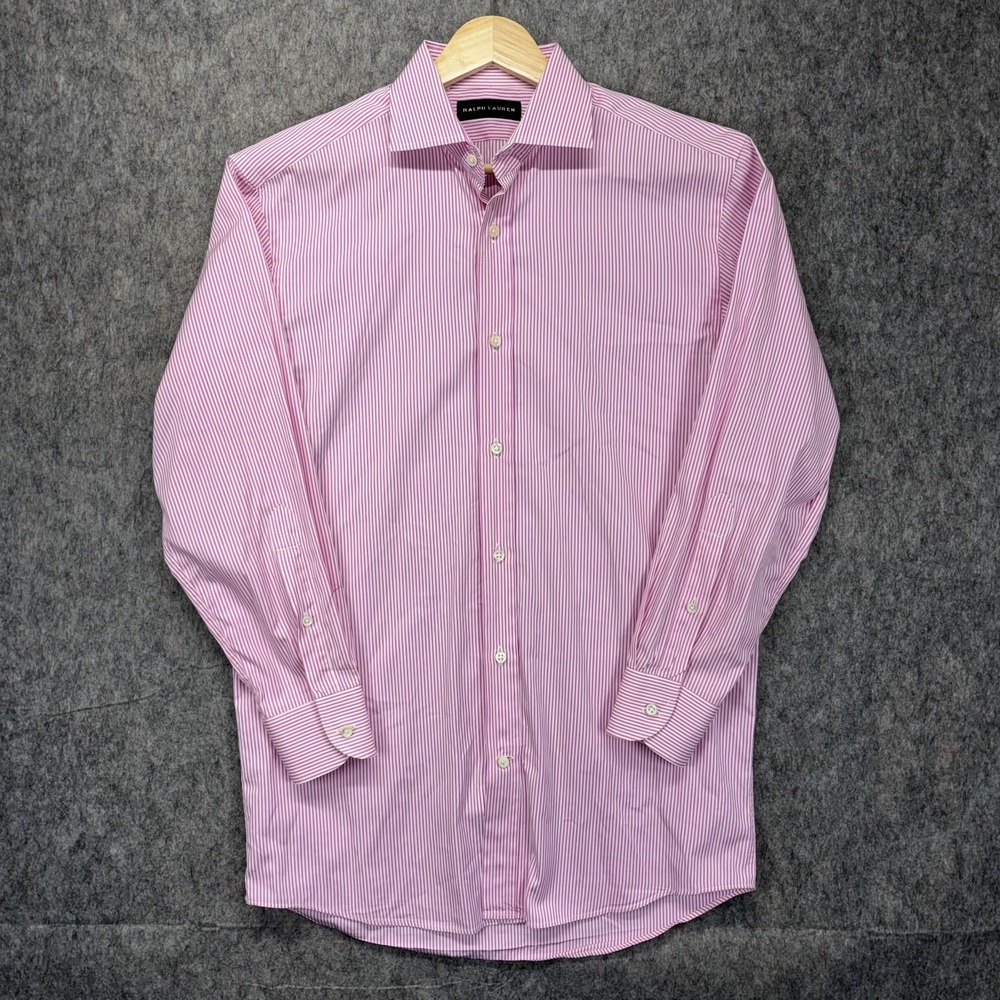 Polo Ralph Lauren Black Label Dress Shirt Mens 15 White Pink Stripe Formal Italy